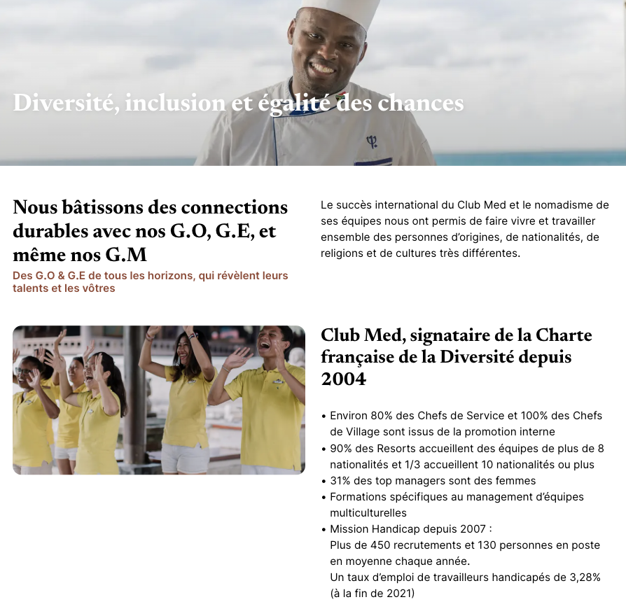 Diversité et inclusion : exemple Club Med LP